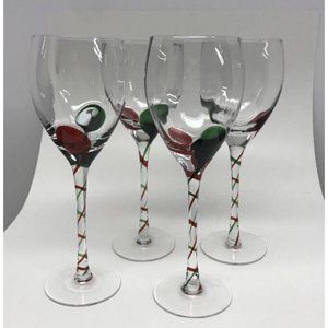 Pier 1 Red & Green Clear Swirl Stem Ribbon Glasses (set of 8) 9" tall 10 oz.